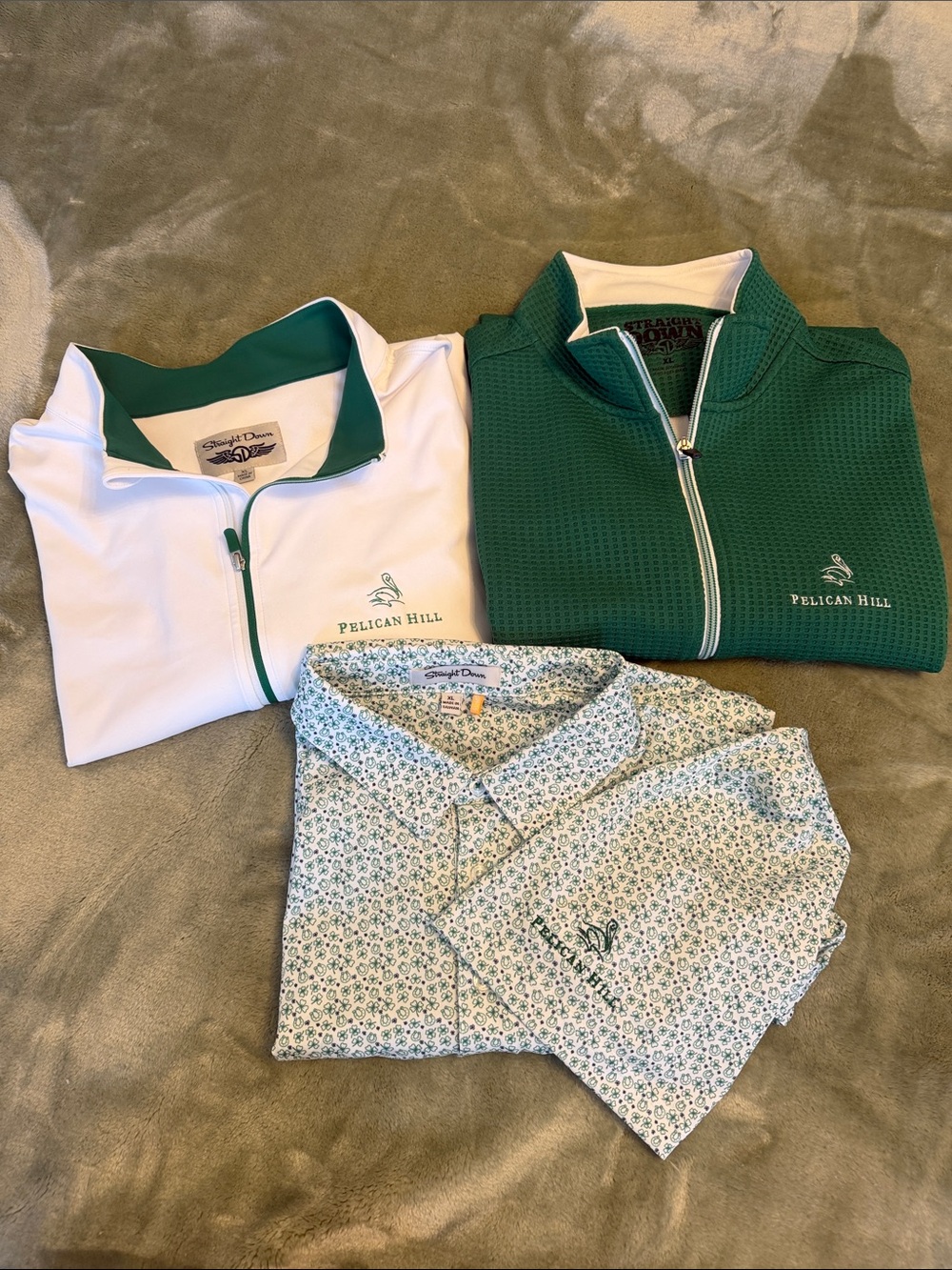 Straight Down Golf - SET OF 3 - Pelican Hill Golf Tops - Green & White